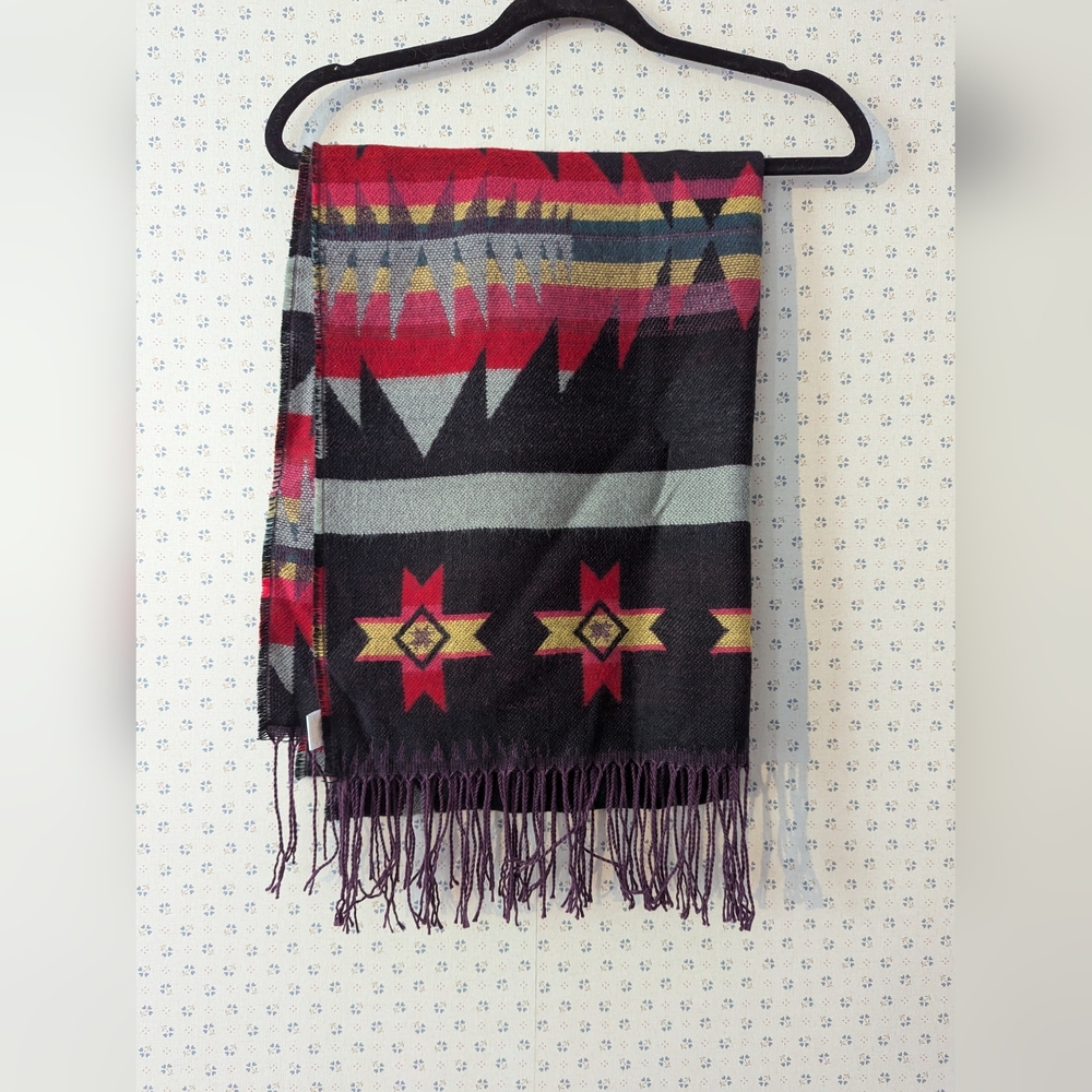 Pistil Scarf Wrap Shawl Black Red Aztec Design South Western Cowgirl Rodeo Soft